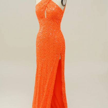 Orange Halter Sequined Backless Mermaid Prom Dress