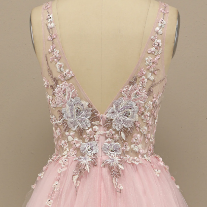 Gorgeous Deep V Neck Grey/pink Prom Dress With..