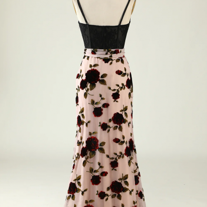 Floral Spaghetti Straps Prom Dress With Slit