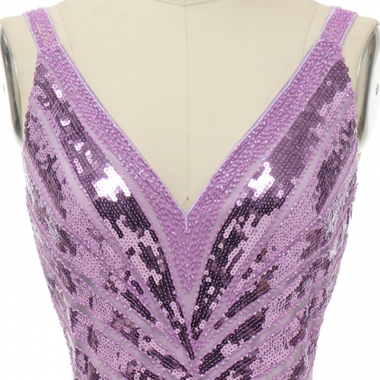 Sparkly Purple Sequins Backless Long Prom Dress