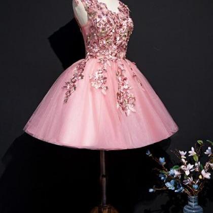 Homecoming Dresses Beautiful Pink Tulle Flowers..