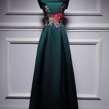 Prom Dresses, Dark Green Satin Off Shoulder Floor..