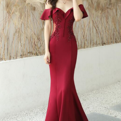 Prom Dresses, Wine Red Mermaid Long Party Dress..