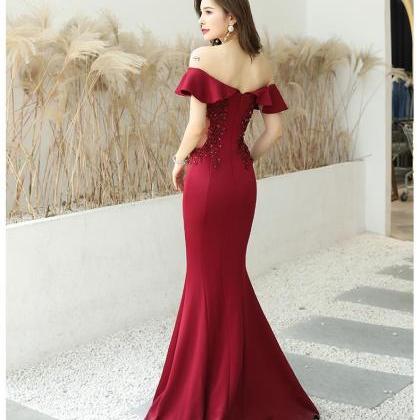 Prom Dresses, Wine Red Mermaid Long Party Dress..