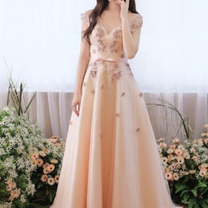 Prom Dresses, Champagne Satin And Tulle Long Party..