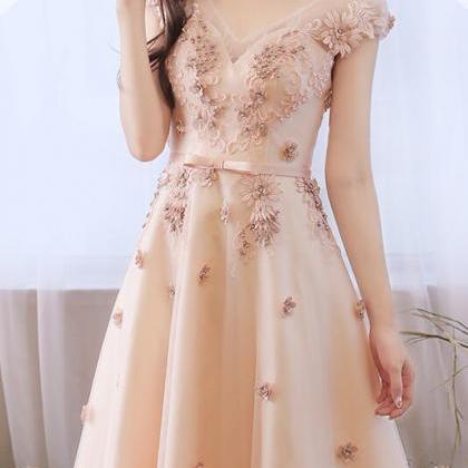 Prom Dresses, Champagne Satin And Tulle Long Party..
