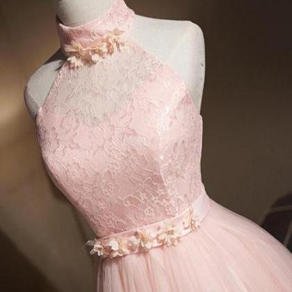 Homecoming Dresses, Lovely Pink Halter Tulle..