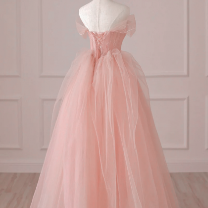 Prom Dresses, Pink Tulle Off Shoulder Lace And..