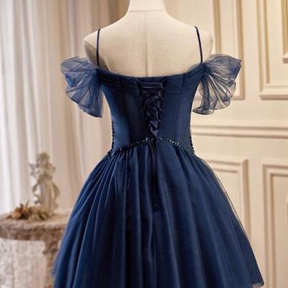 Homecoming Dresses,navy Blue Short Tulle Prom..