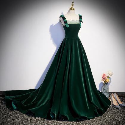 Prom Dresses,green Velvet Straps Long Formal Gown..