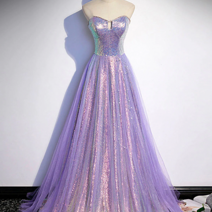 Prom Dresses,lovely Purple Tulle And Sequins Long..