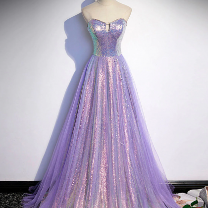 Prom Dresses,lovely Purple Tulle And Sequins Long..