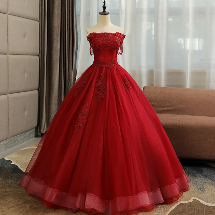 Prom Dresses,red Sweetheart Long Off Shoulder..
