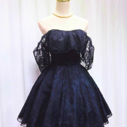 Homecoming Dresses,navy Blue Lace Off Shoulder..