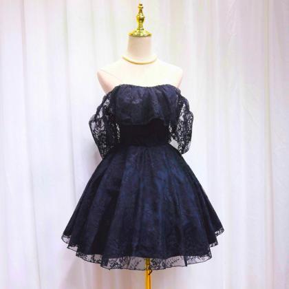 Homecoming Dresses,navy Blue Lace Off Shoulder..