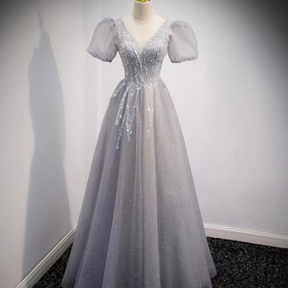 Prom Dresses,grey Evening Dress, Fairy Prom..