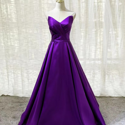 Prom Dresses,strapless Prom Dress, Purple Evening..
