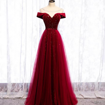 Prom Dresses,red Elegant Prom Dress, O-neck Prom..