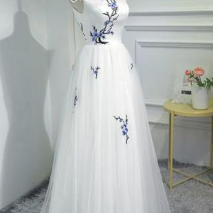 Prom Dresses,simple Women Fashion White Embroidery..