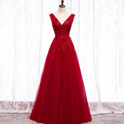 Prom Dresses,red Pary Dress, V-neck Evening..