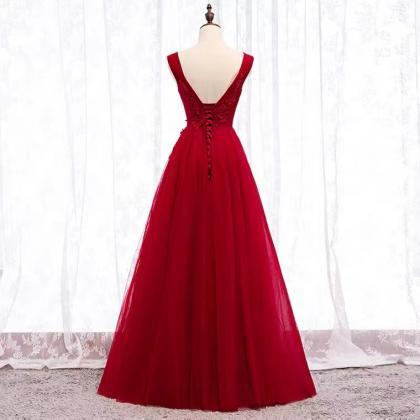 Prom Dresses,red Pary Dress, V-neck Evening..