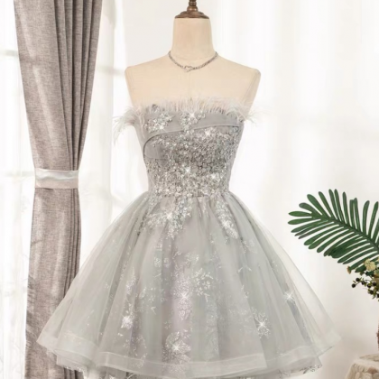 Homecoming Dresses,feather Strapless Party Dress,..