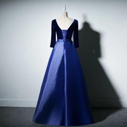 Prom Dresses,long Sleeve Evening Dress, Blue Prom..