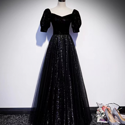 Prom Dresses,elegant Shiny Evening Dress, Black..