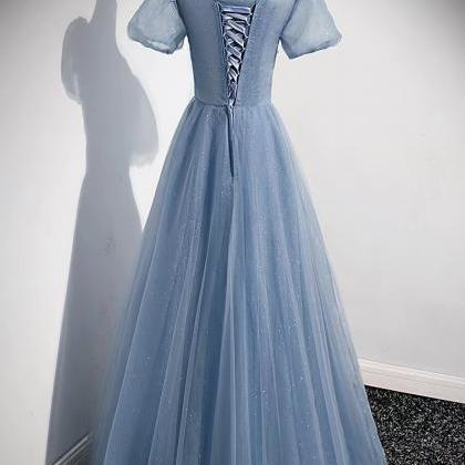 Prom Dresses, V-neck Prom Dress，blue Evening..