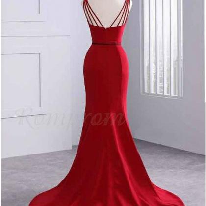 Prom Dresses, V-neck Slit Leg Red Prom Dress With..