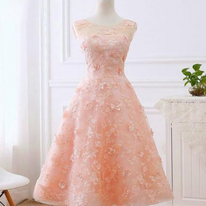 Homecoming Dresses,pretty Pink Tea Length Flower..