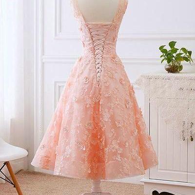 Homecoming Dresses,pretty Pink Tea Length Flower..