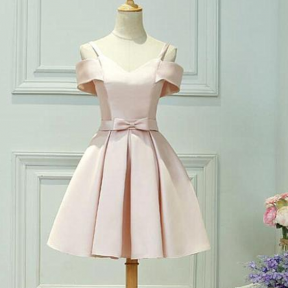 Homecoming Dresses,light Pink Satin Knee Length..