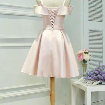 Homecoming Dresses,light Pink Satin Knee Length..