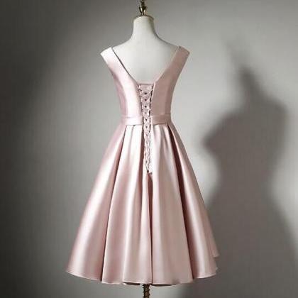Homecoming Dresses,light Pink Tea Length Satin..