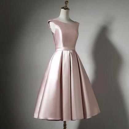 Homecoming Dresses,light Pink Tea Length Satin..