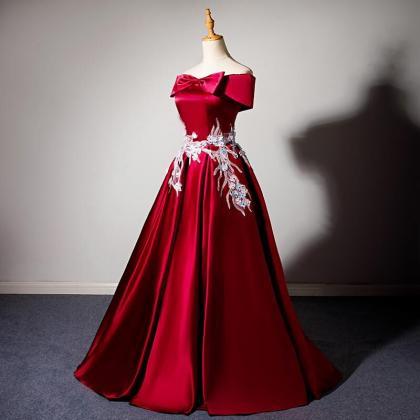 Prom Dresses,burgundy Satin Strapless Off The..