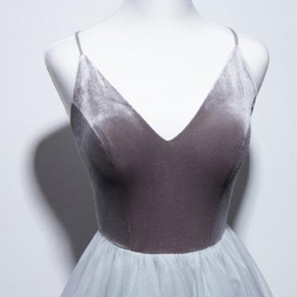 Homecoming Dresses,elegant Gray Velvet Top Tea..