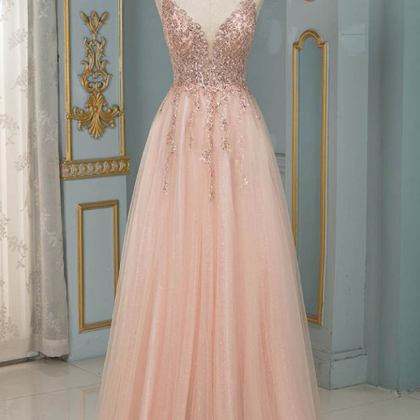 Prom Dresses,blush Pink Tulle Long Prom Dresse