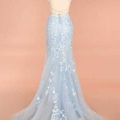 Prom Dresses,long Mermaid Dusty Blue Prom Dresses..