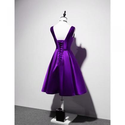 Homecoming Dresses,elegant V-neckline Satin Purple..