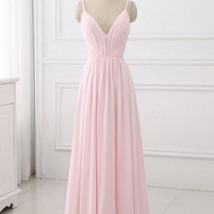 Prom Dresses,simple Pink A-line Spaghetti Straps..