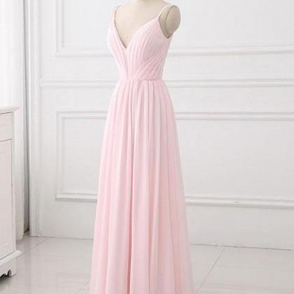 Prom Dresses,simple Pink A-line Spaghetti Straps..