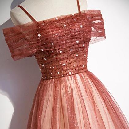 Prom Dresses, Burgundy Tulle Long A Line Prom..