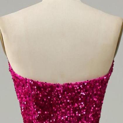Prom Dresses,fuchsia Sweetheart Neck Sequined..