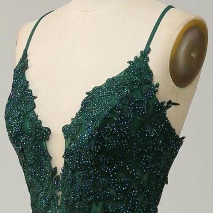 Prom Dresses,a Line Spaghetti Straps Dark Green..