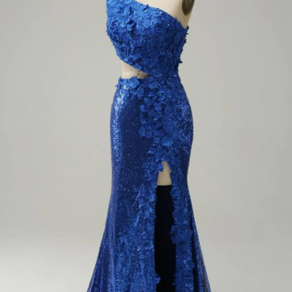 Prom Dresses,mermaid One Shoulder Royal Blue..