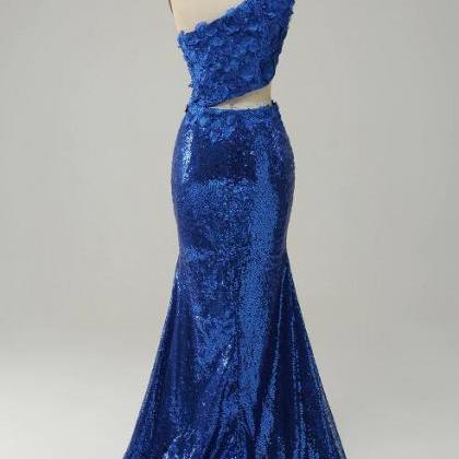 Prom Dresses,mermaid One Shoulder Royal Blue..