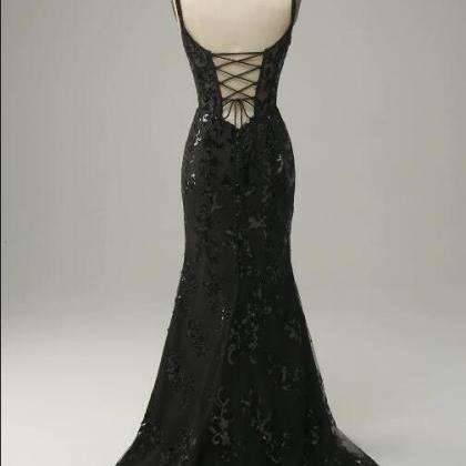 Prom Dresses,mermaid Spaghetti Straps Black..