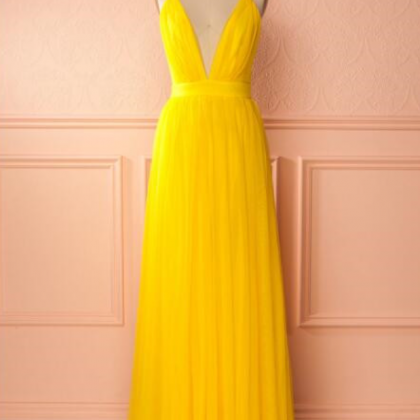 Prom Dresses,yellow A Line Tulle Prom Dress,long..